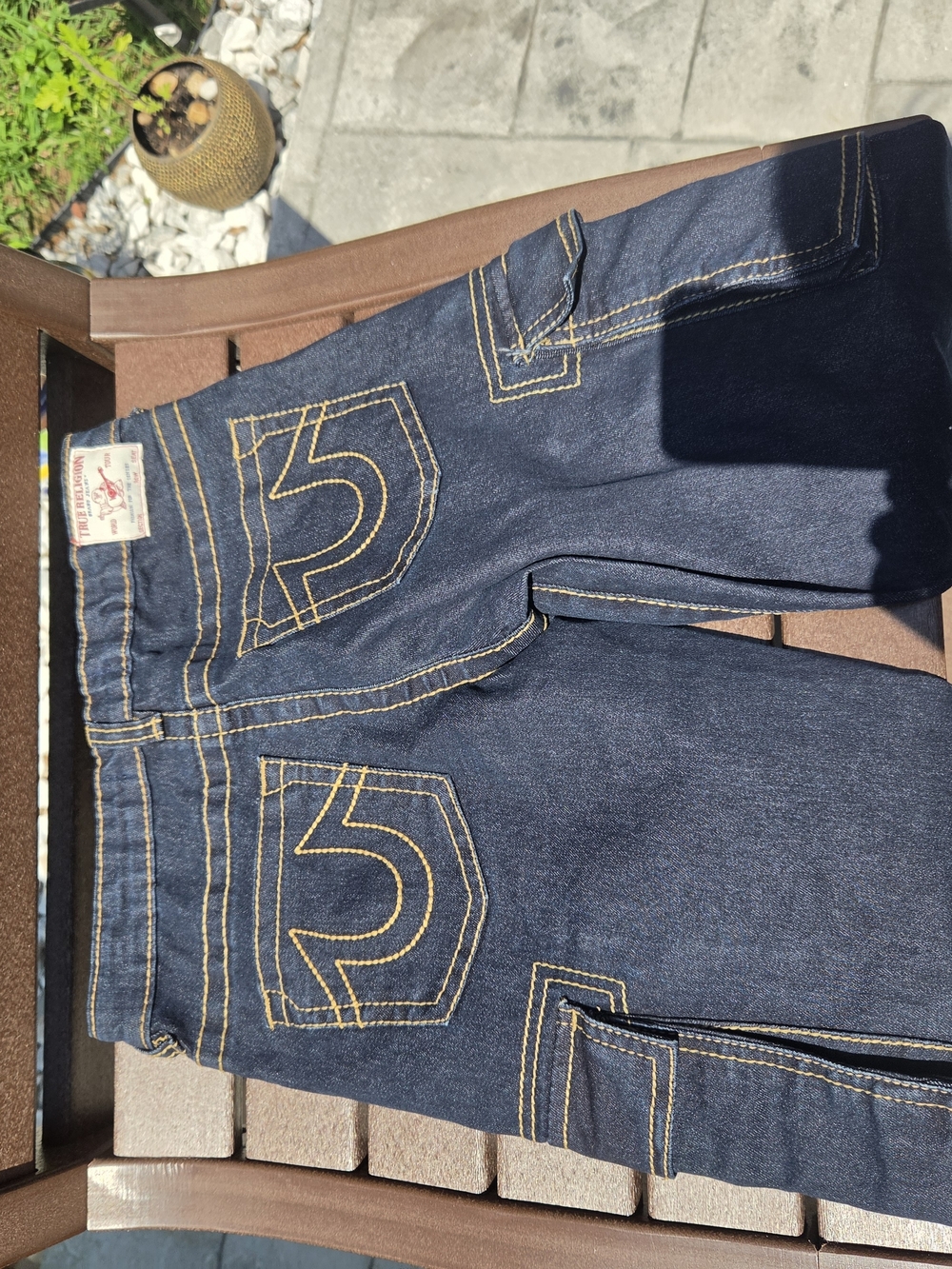 True Religion Dark Blue Kids Jeans with Yellow Stitching